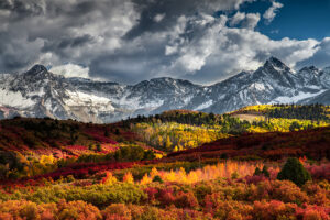 Landscape photograph of the Sneffels Range outside of Telluride, Colorado during fall.