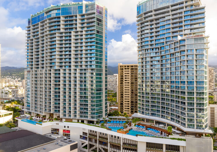 Aerial view of the Ritz-Carlton Residences Waikiki - Via Drone