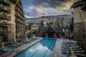 Photograph of the exterior of a luxury hotel. Architecture photography. Vail, Colorado. Four Seasons Vail, Colorado. Luxury Architecture Photography.